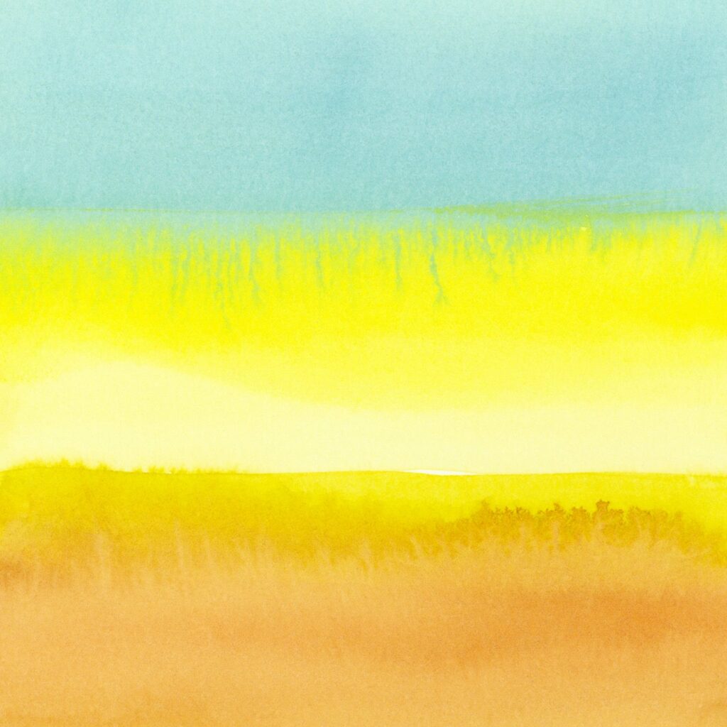 blue and yellow landscape in watercolor color in square format
